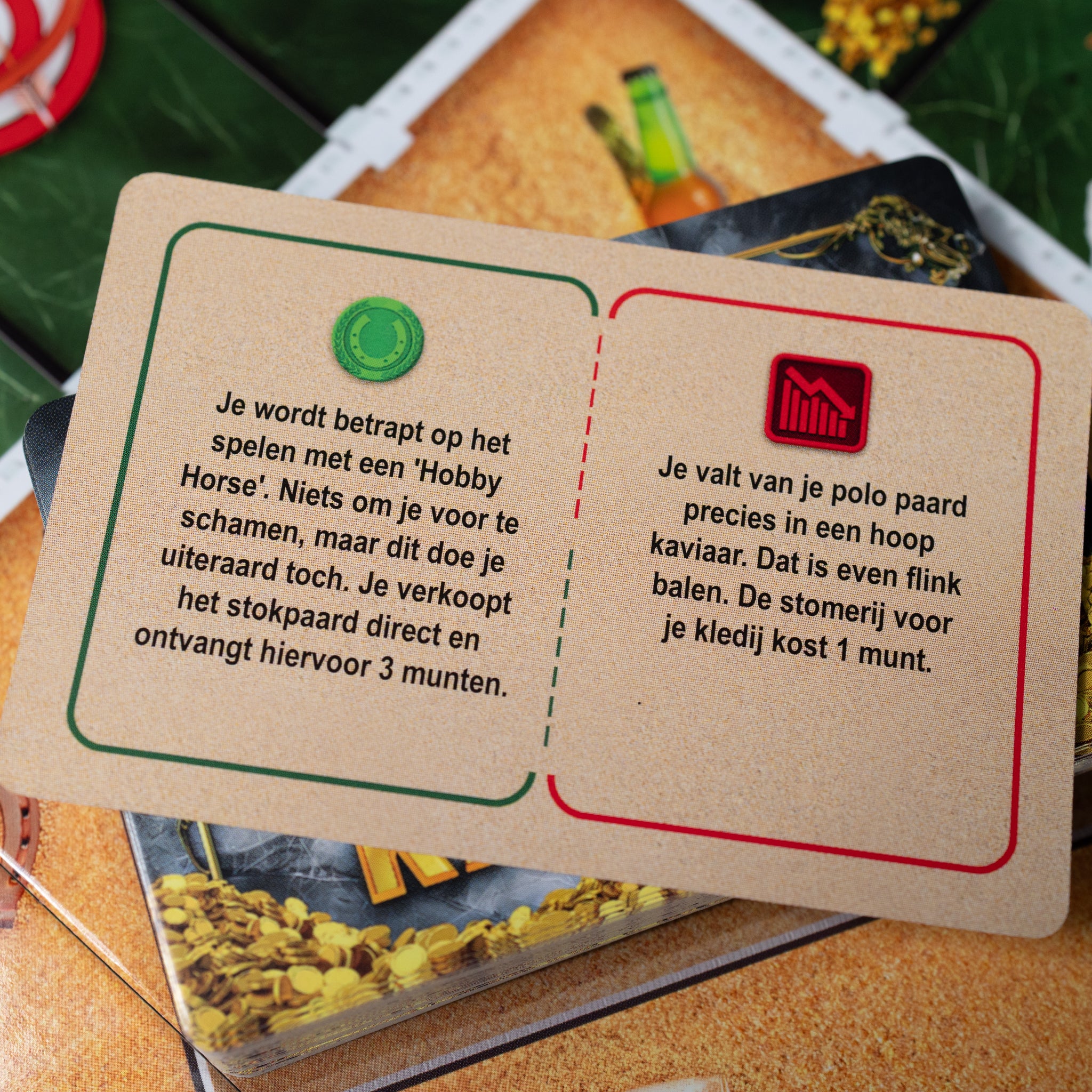 Muntenkaart met tekst die word gebruikt in het spel paardenrace